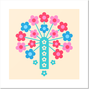 COW PARSLEY Retro Seventies 1970s Floral Botanical Pattern in Cottage Cream Pink Red Blue Turquoise Posters and Art